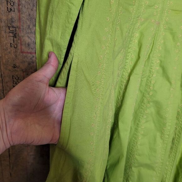 THE J PETERMAN COMPANY chartreuse green embroidered long sleeve dress XS - Picture 6 of 11